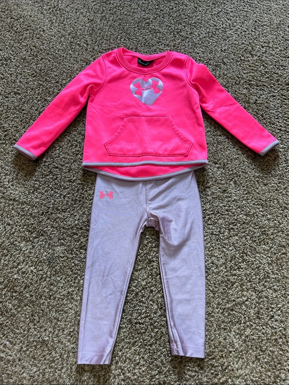 Under Armour Girls Neon Pink Top with Light Pink Leggings Pajama Set